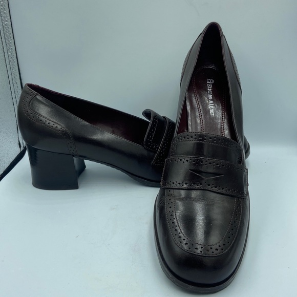 Etienne Aigner Shoes - Etienne Aigner Brown Leather Dress Shoes Size 9M Slip-On Heels E-Greeley Brazil